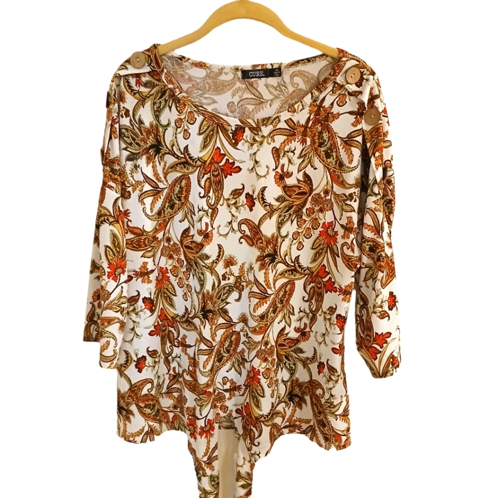 Cure Women's Fall Floral Top With Tie And Button Detail Size 2X